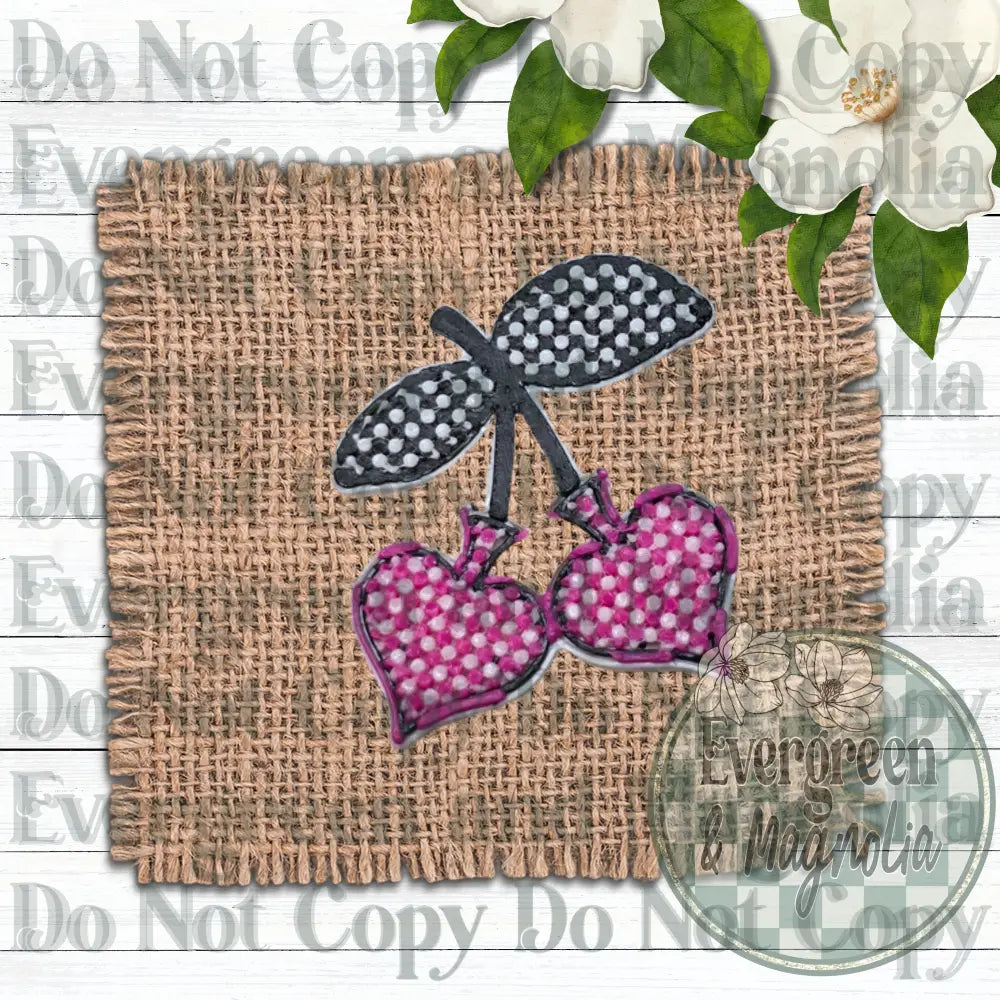 Pink Checkered Spade Cherries Charm