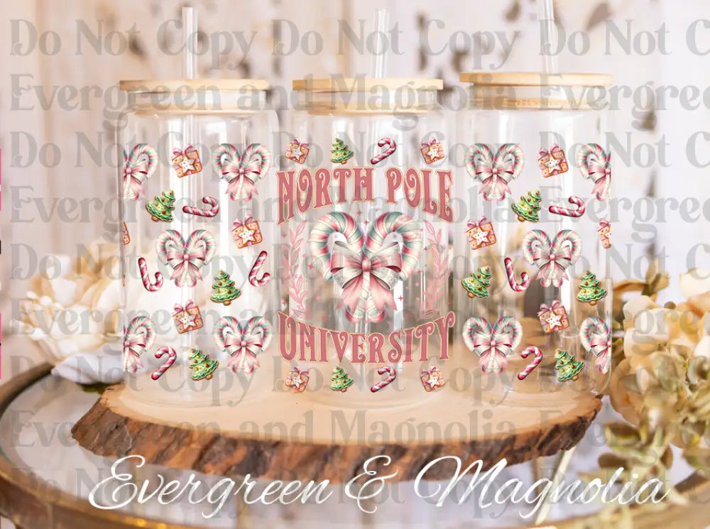 North Pole University glass can