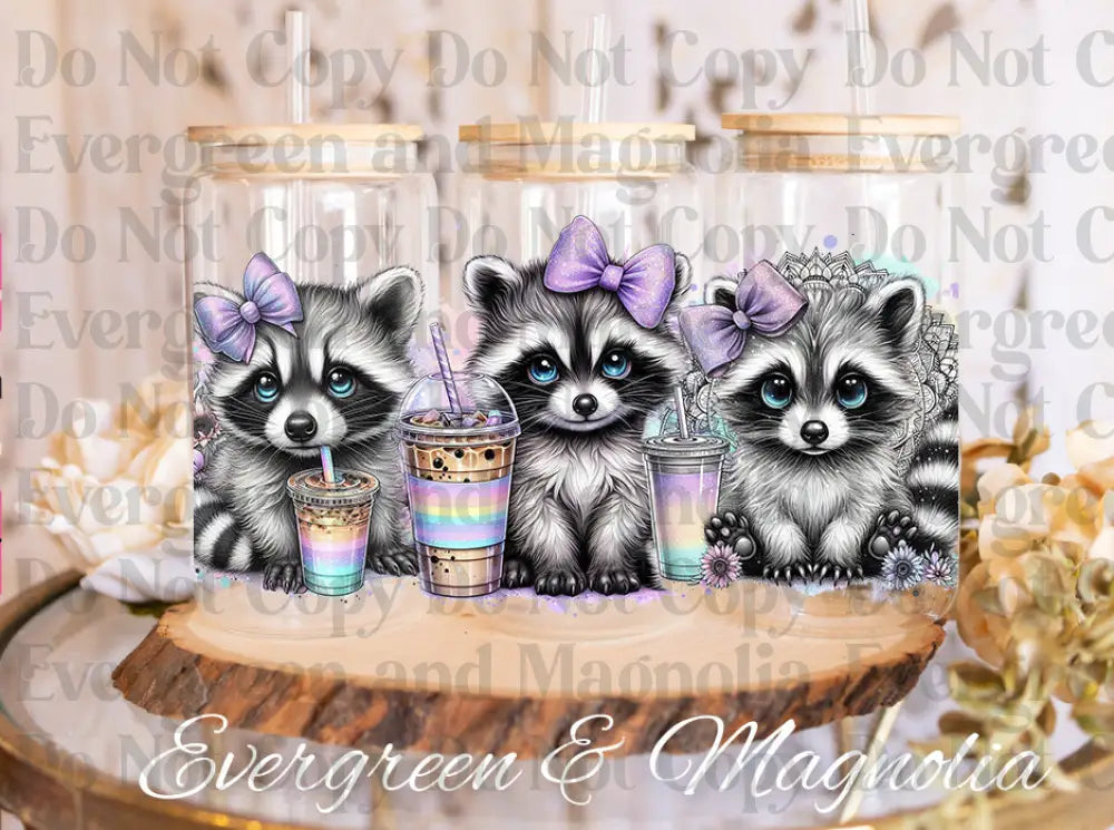 Pastel racoon trio