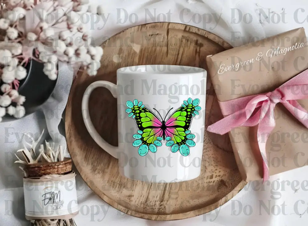 Turquoise Butterfly (Green & Pink)