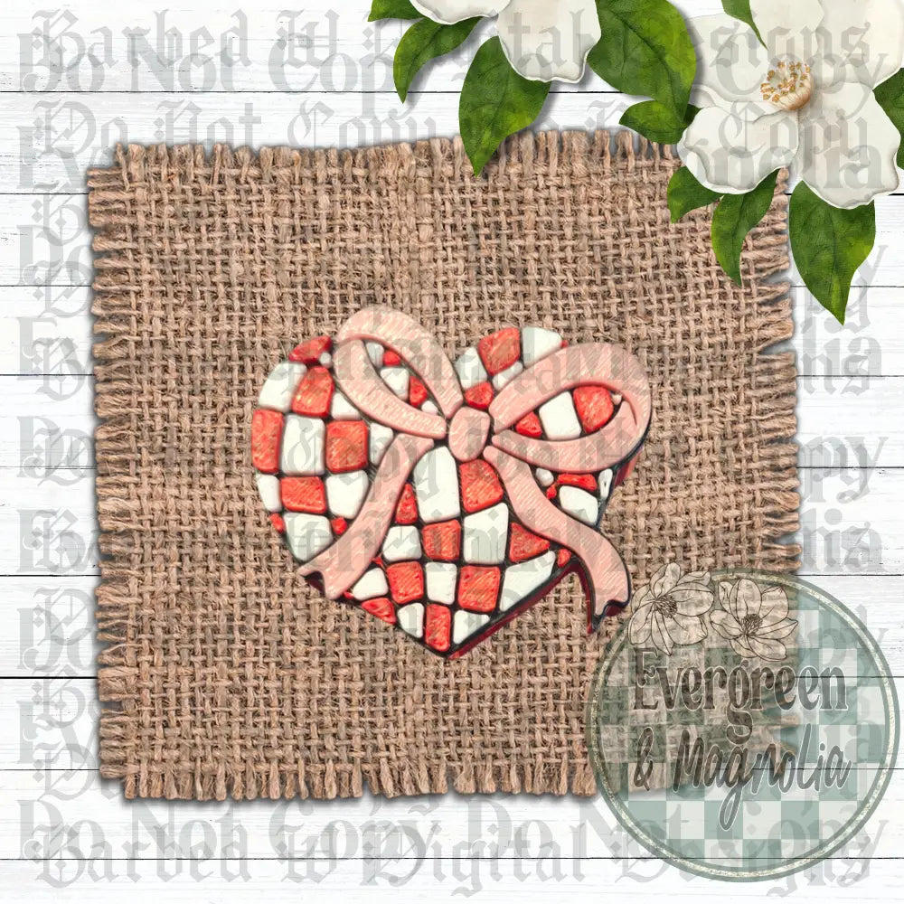 Pink Bow Checkered Heart Charm