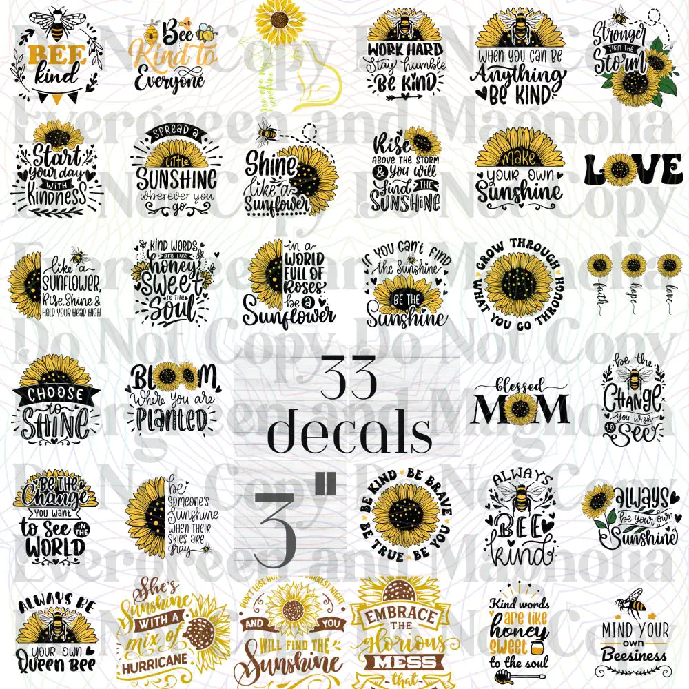 Sunflowers & Kindness Decal Bundle 3 or 4 inch