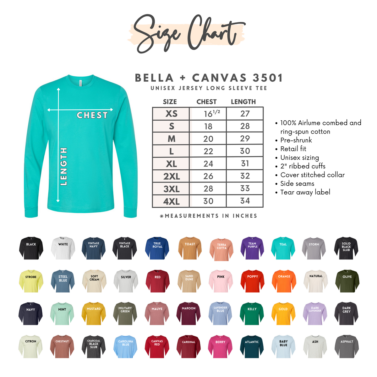 Bella Canvas Long Sleeve T-shirt (2XL-3XL)
