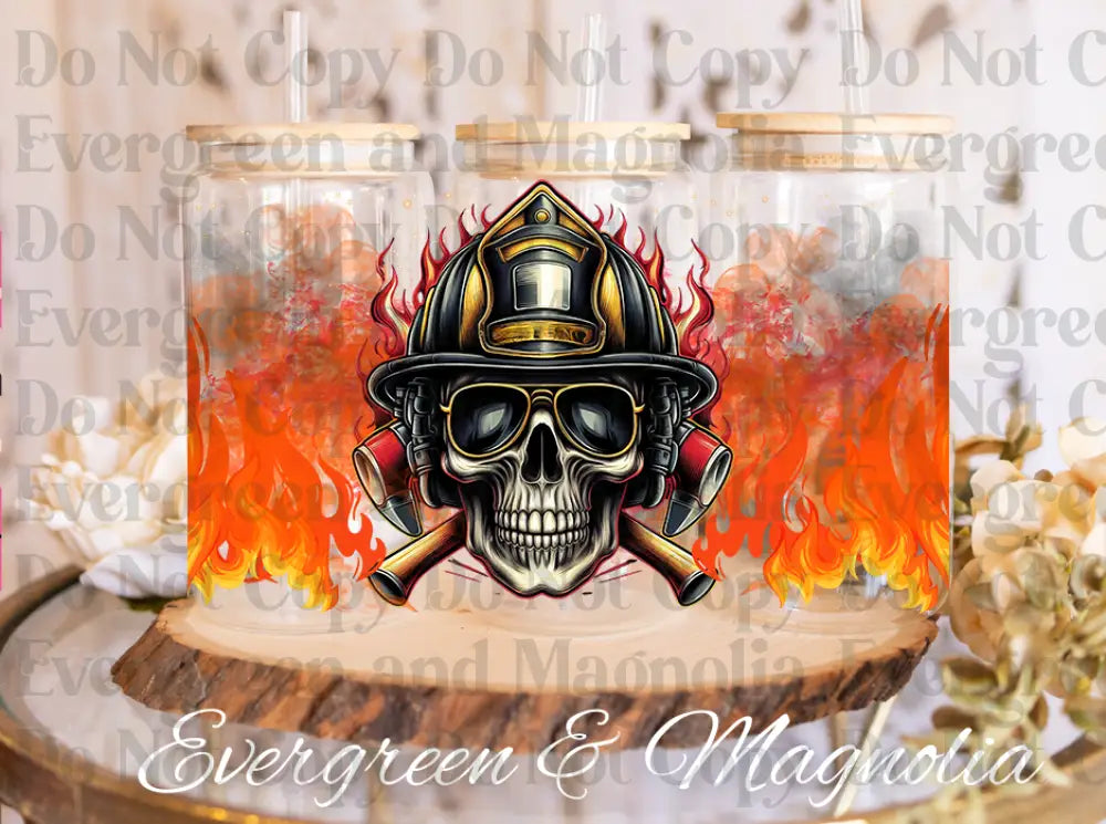 RED FLAME SKULL firefighter