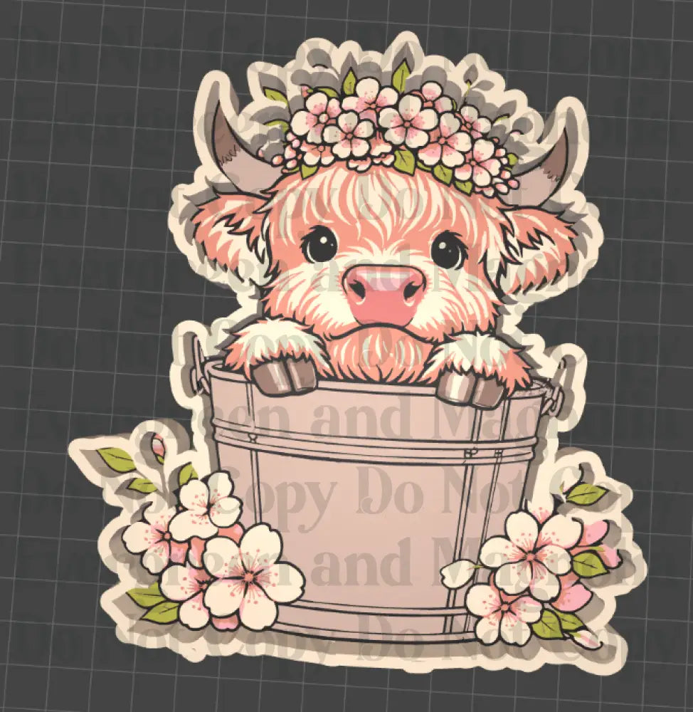 Highland Cow Floral 3D Set  | Farmhouse Desk Decor Set